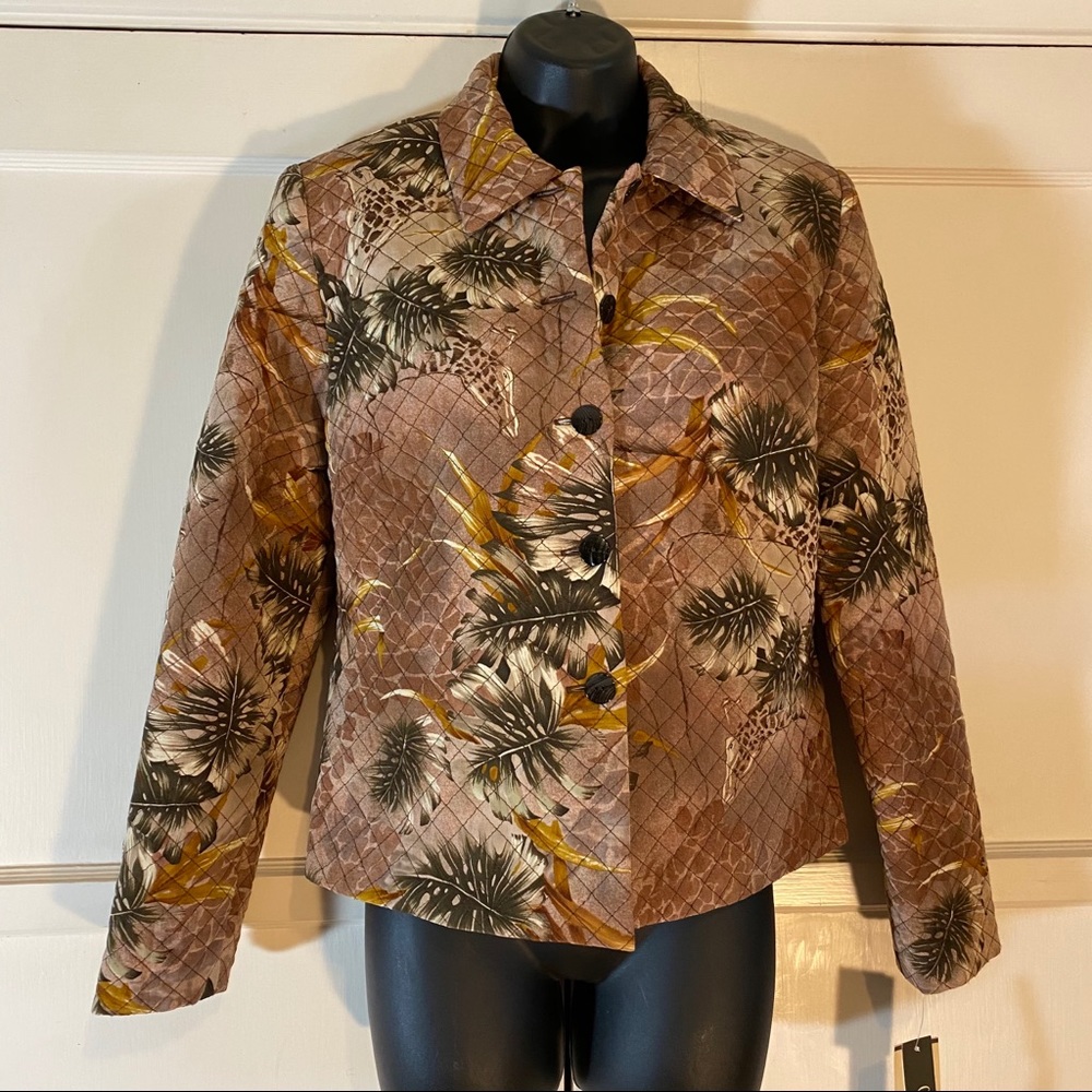 Maggie L African Jungle Print Taupe Quilted Jacket